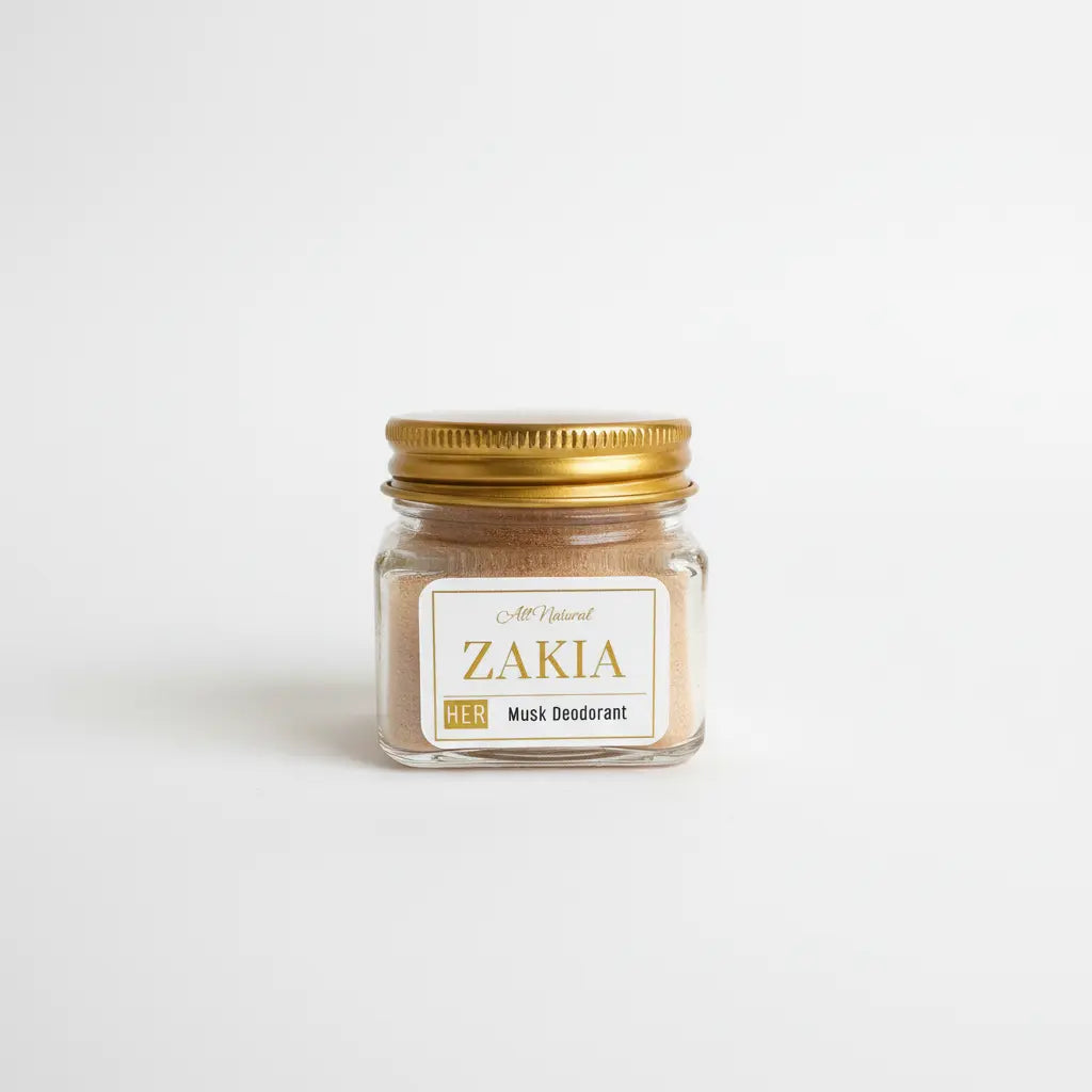 Zakia Natural HER Sandalwood Musk deodorant cream in glass jar with gold lid